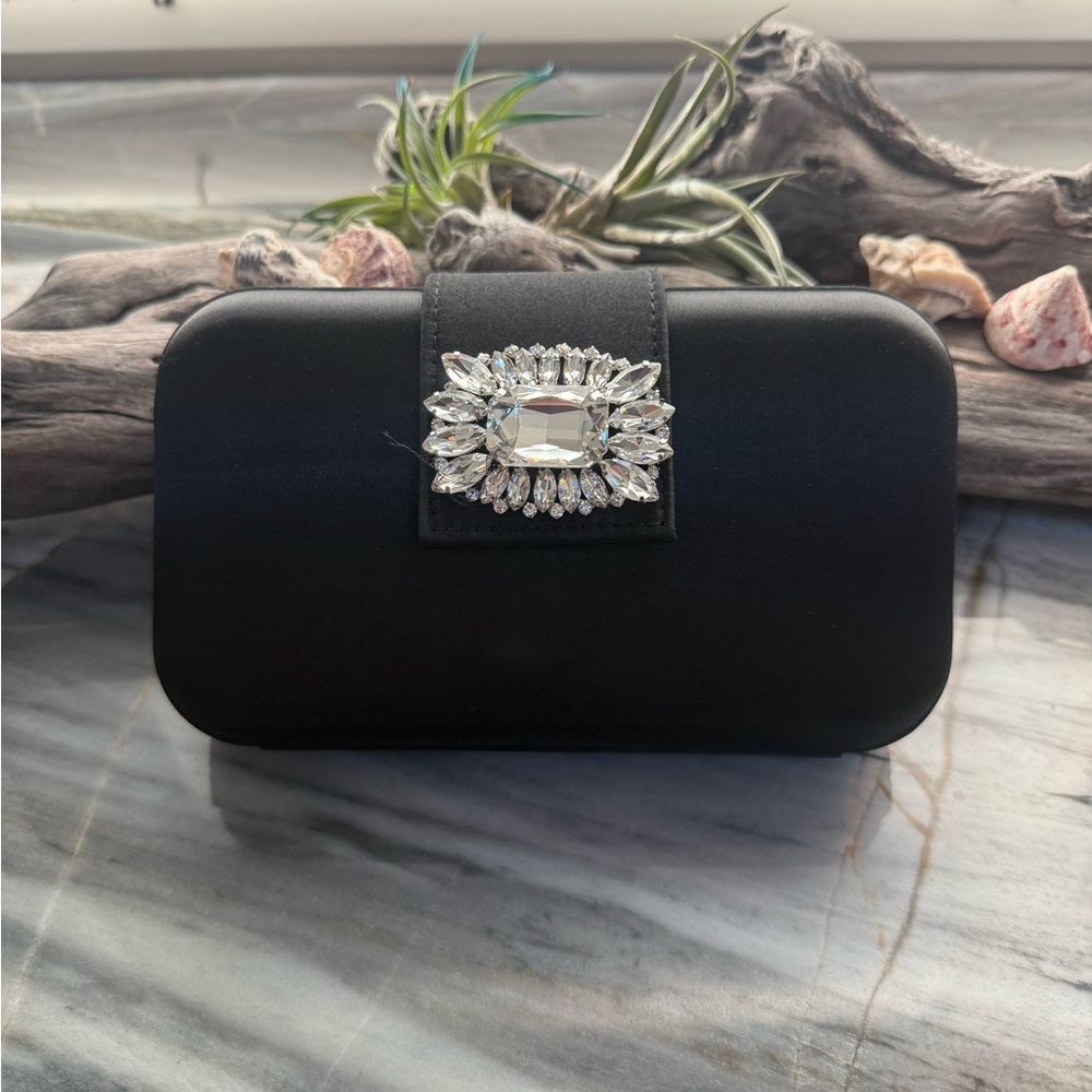 Black Velvet Clutch with Crystal Embellishment